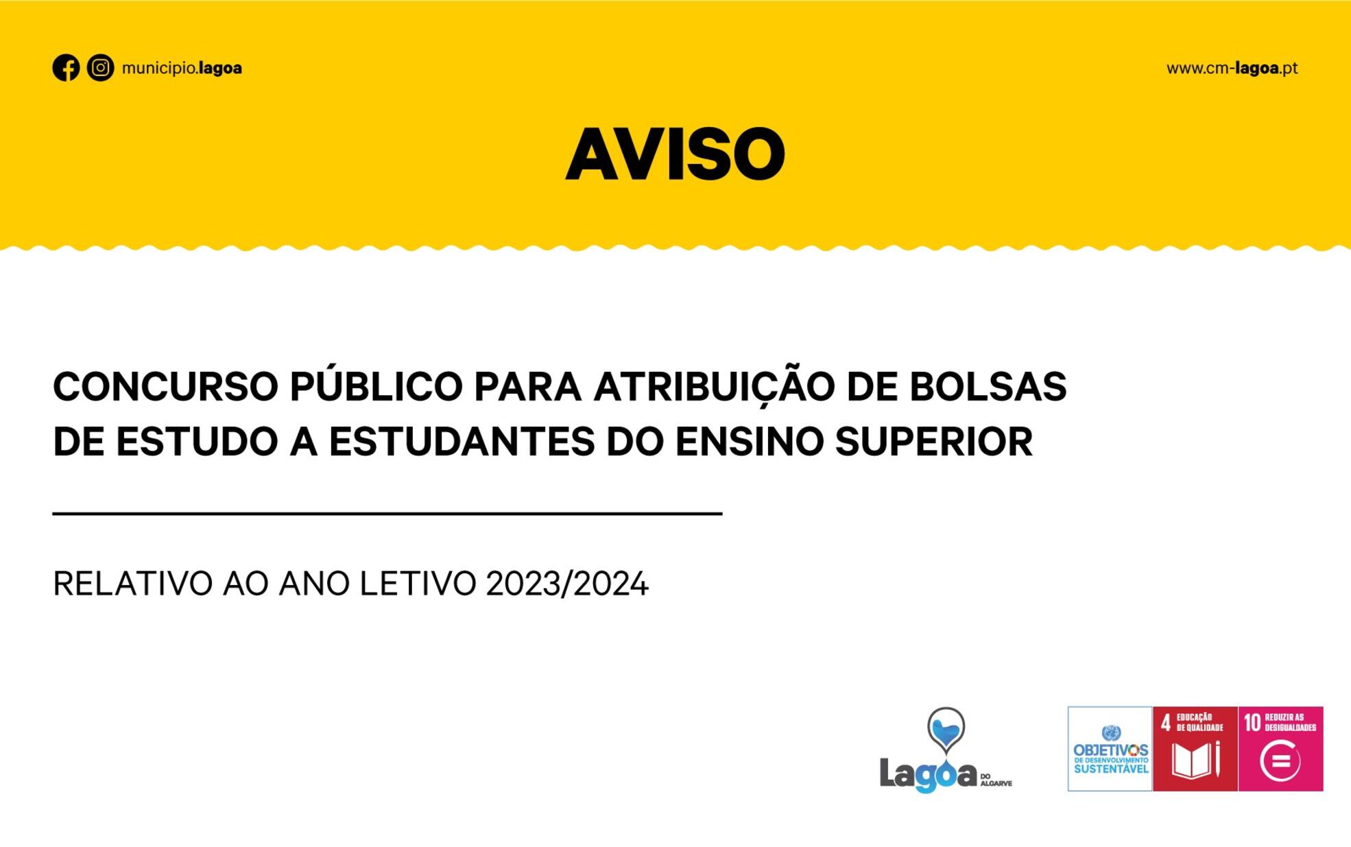 Concurso Público para Atribuição de Bolsas de Estudo a Estudantes do Ensino Superior 2023/2024 