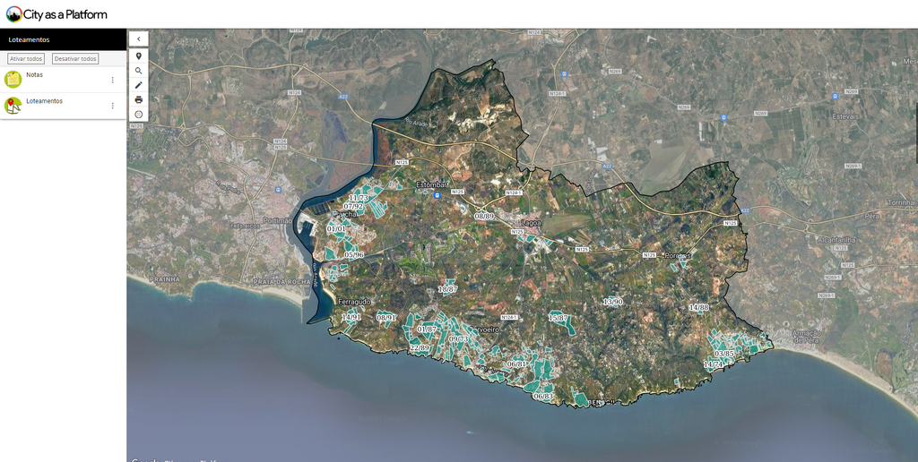 Mapa com os loteamentos urbanos